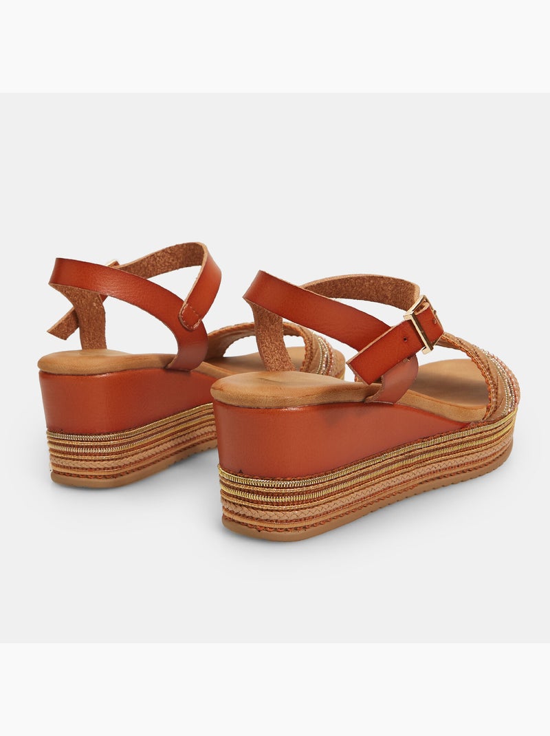 Sandales avec semelle compensée en corde et strass BATA Marron - Kiabi