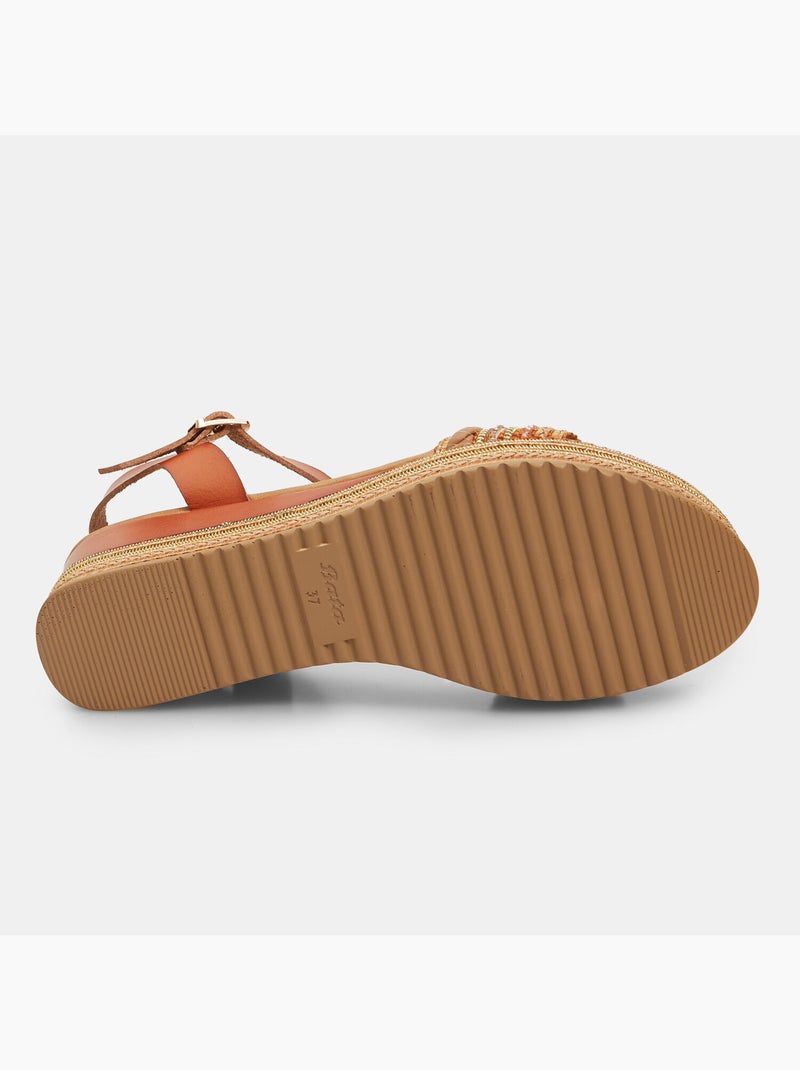 Sandales avec semelle compensée en corde et strass BATA Marron - Kiabi