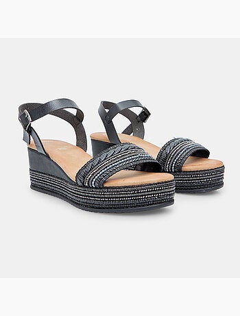 Sandales avec semelle compensée en corde et strass BATA