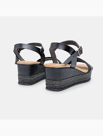 Sandales avec semelle compensée en corde et strass BATA