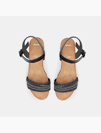 Sandales avec semelle compensée en corde et strass BATA