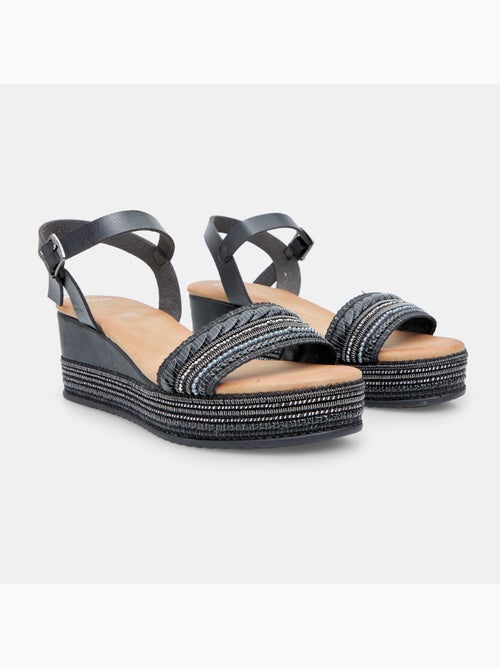 Sandales avec semelle compensée en corde et strass BATA - Kiabi