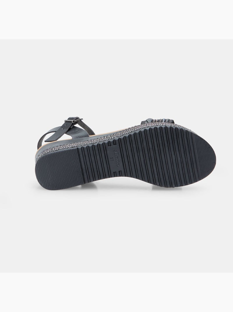 Sandales avec semelle compensée en corde et strass BATA Noir - Kiabi