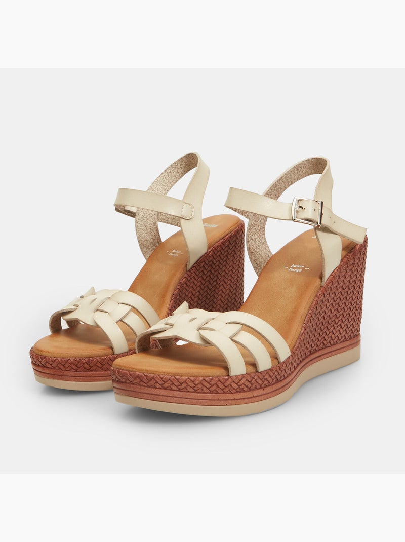 Sandales avec semelle compensée en similicuir tressé BATA Blanc - Kiabi