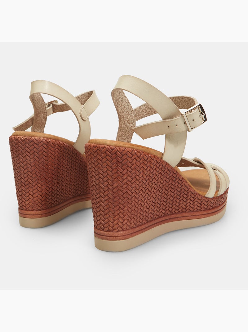 Sandales avec semelle compensée en similicuir tressé BATA Blanc - Kiabi