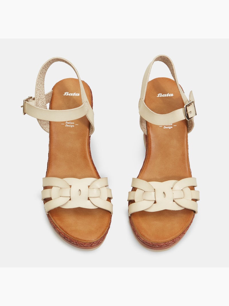 Sandales avec semelle compensée en similicuir tressé BATA Blanc - Kiabi