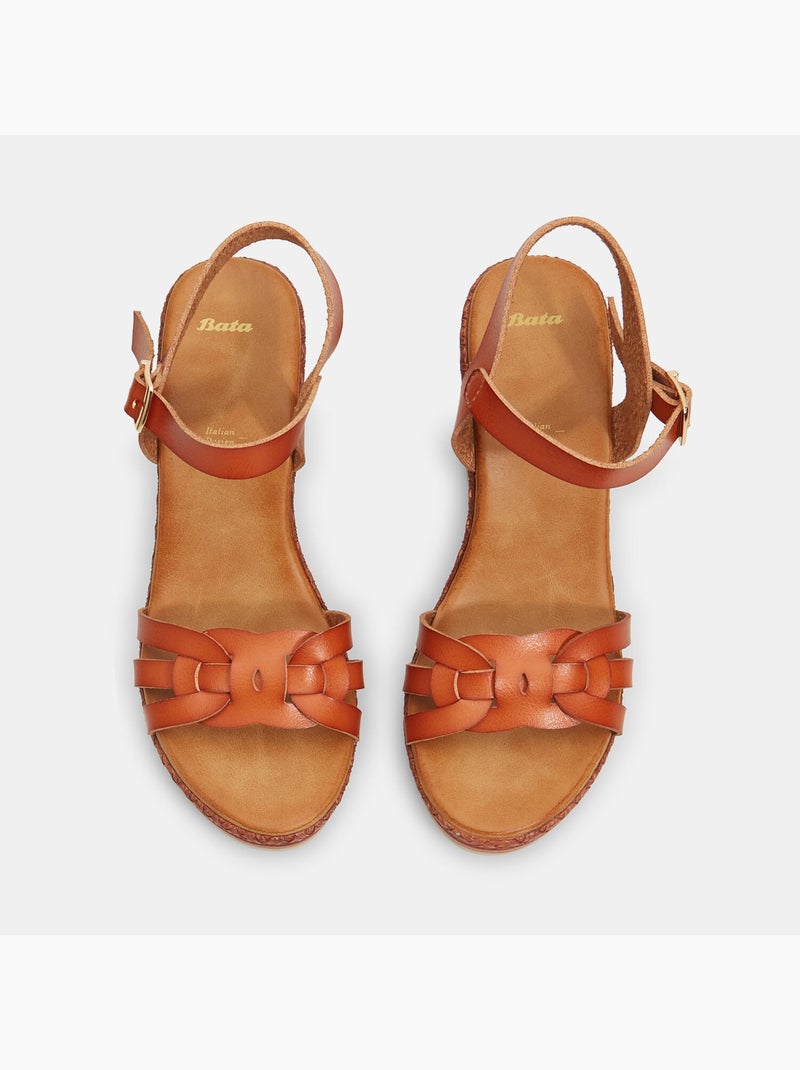 Sandales avec semelle compensée en similicuir tressé BATA Marron - Kiabi
