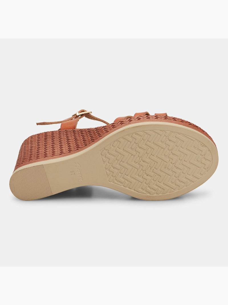 Sandales avec semelle compensée en similicuir tressé BATA Marron - Kiabi