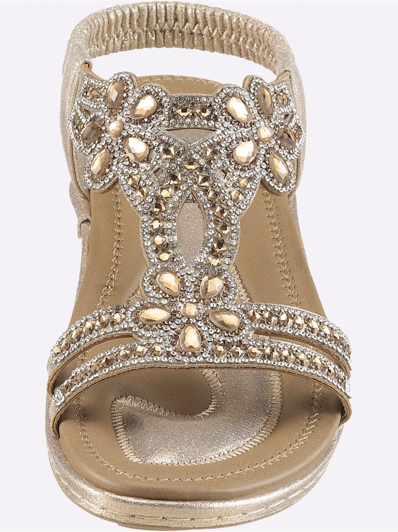 Sandales avec strass et élastique à l'arrière - Taille standard - Helline Doré - Kiabi