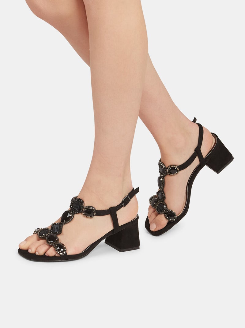 Sandales avec talon carré et application bijou BATA Noir - Kiabi