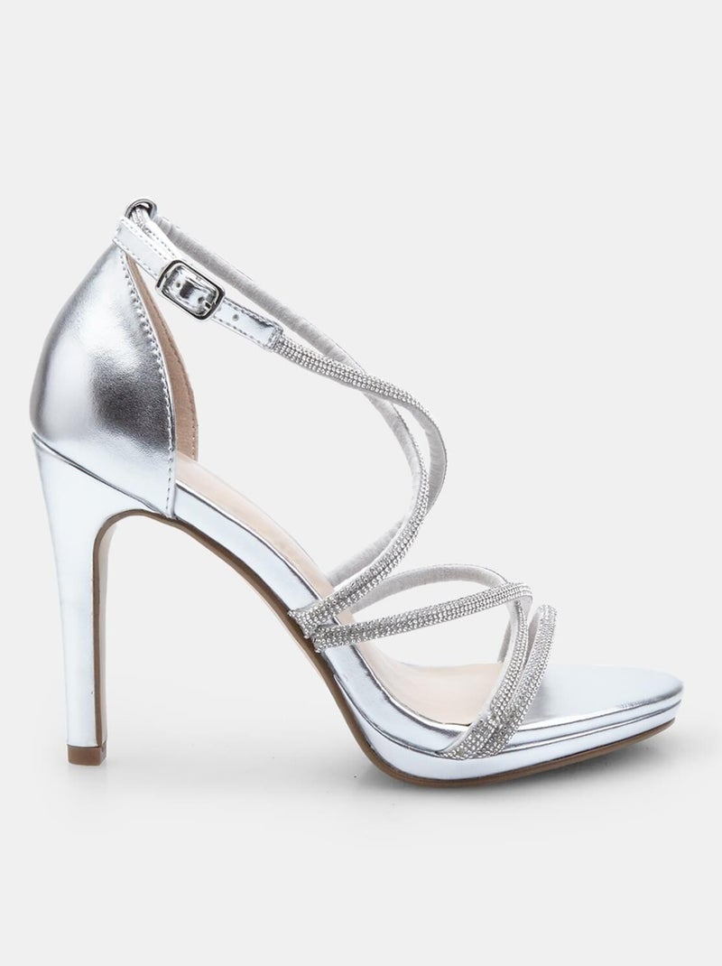 Sandales avec talon de 11 cm BATA Argent - Kiabi