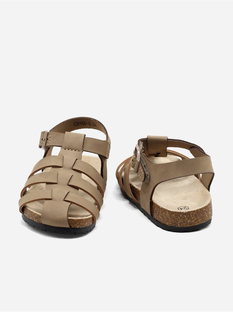 Sandales Bébé à scratch Taupe - Kiabi
