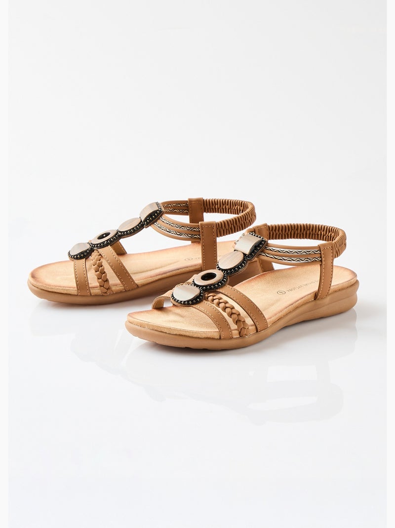 Sandales bijoux ouvertes compensées largeur confort - Afibel Camel - Kiabi