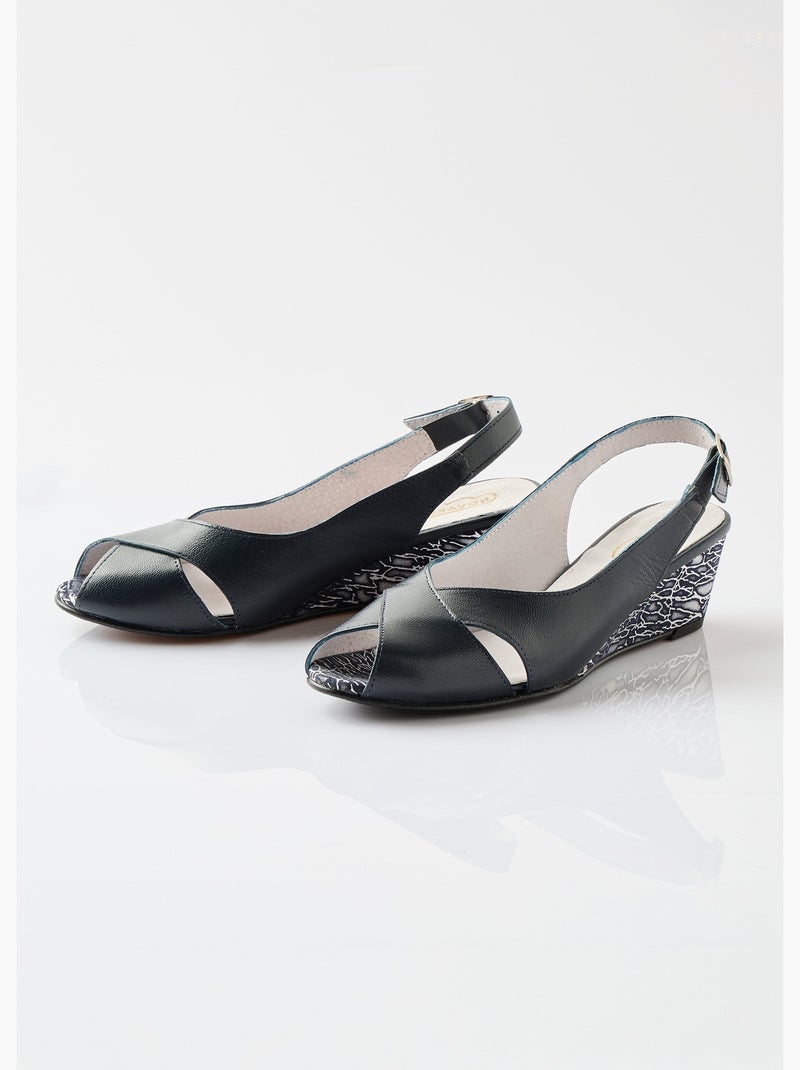 Sandales bout ouvert largeur confort cuir - Afibel Bleu - Kiabi