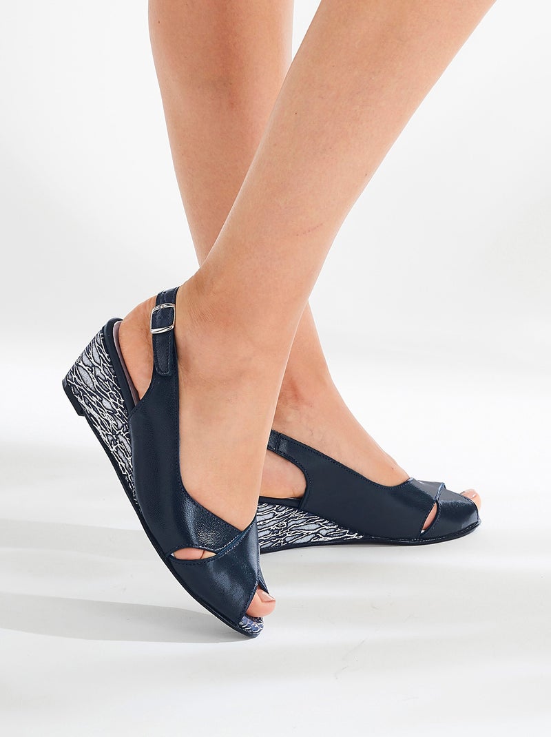 Sandales bout ouvert largeur confort cuir - Afibel Bleu marine - Kiabi