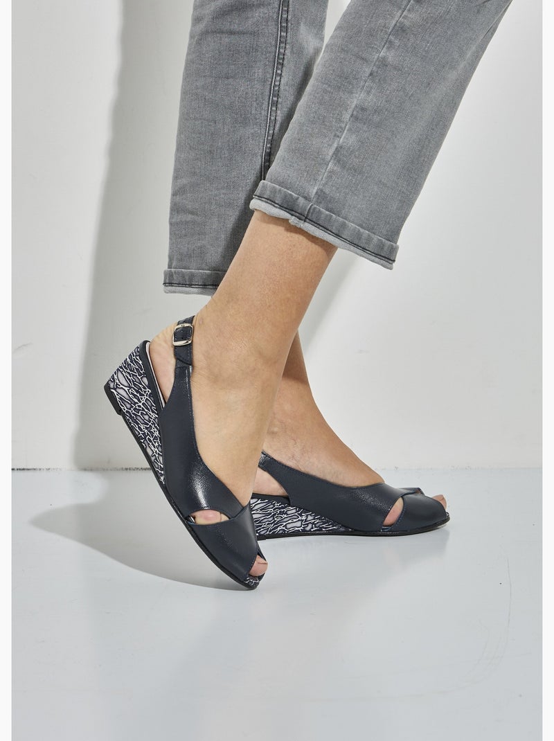Sandales bout ouvert largeur confort cuir - Afibel Bleu marine - Kiabi
