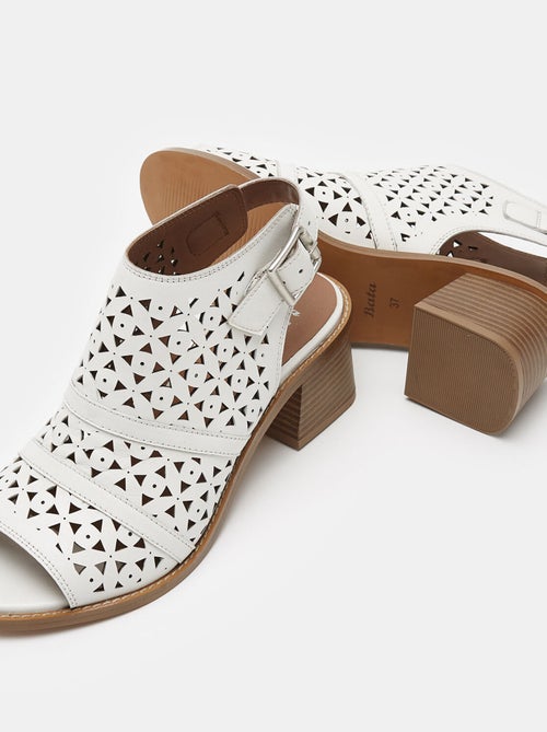 Sandales bout ouvert talon moyen en cuir ajouré BATA - Kiabi