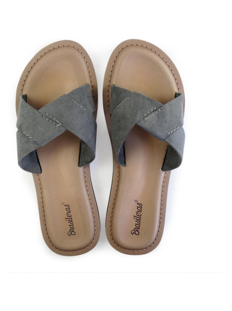 Sandales brasileras pour femme avec semelle en gomme Gris - Kiabi