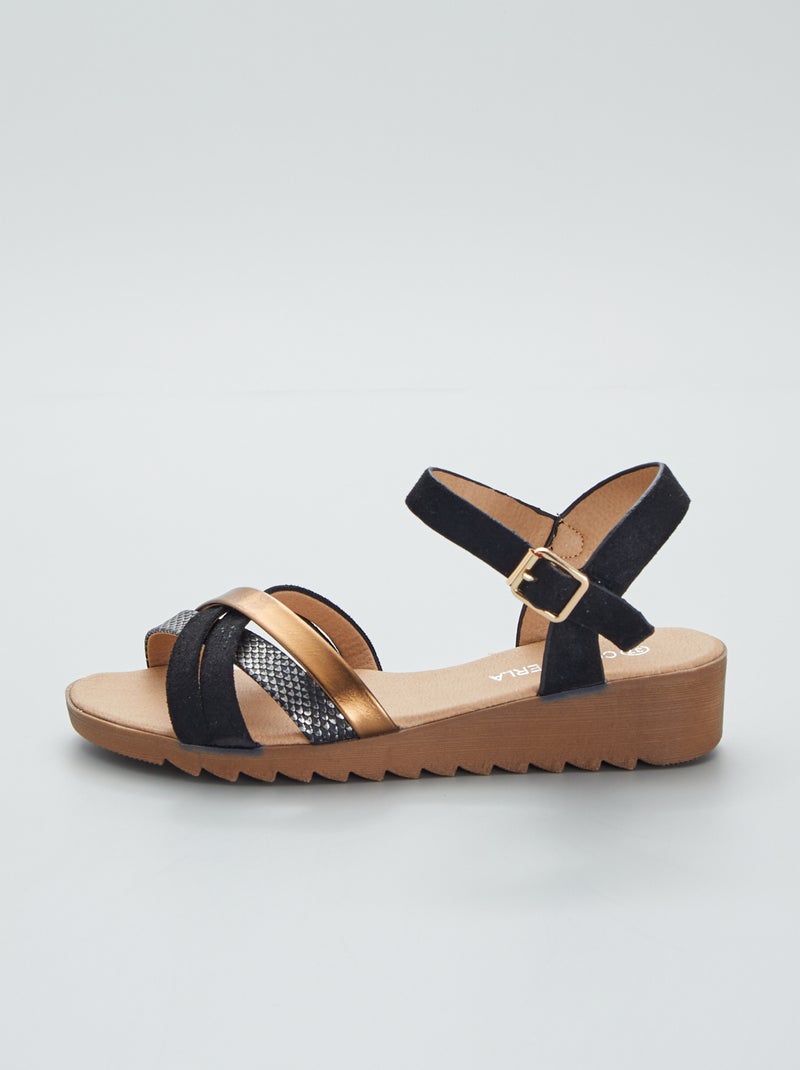 Sandales brides croisées multi-matières Noir - Kiabi