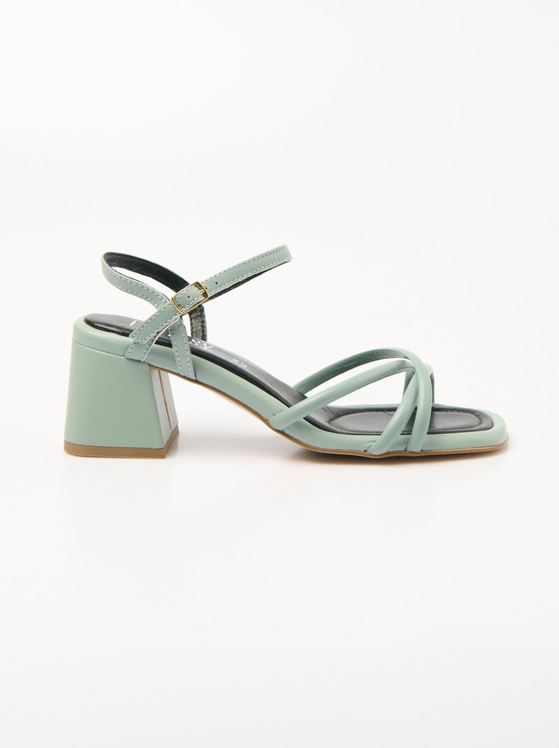 Sandales brides fines avec talon carré - AFIBEL Vert - Kiabi