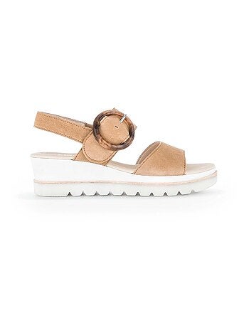 Sandales caramel en cuir velours