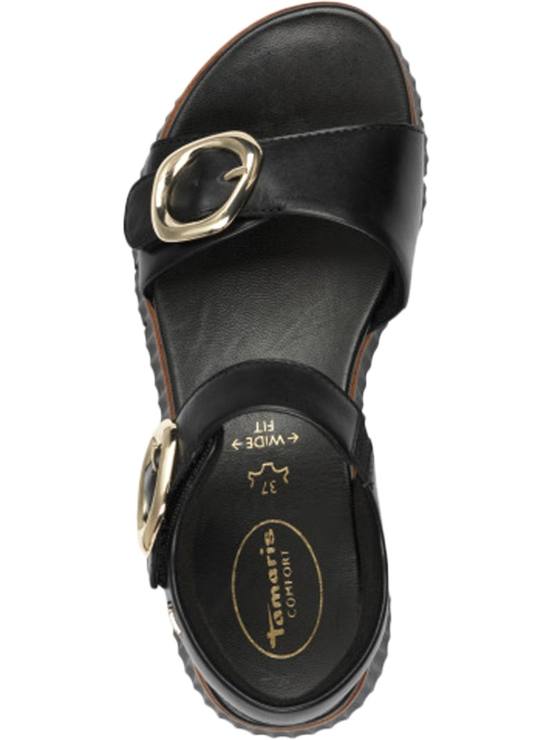 Sandales Compensé Cuir Tamaris Comfort Noir - Kiabi