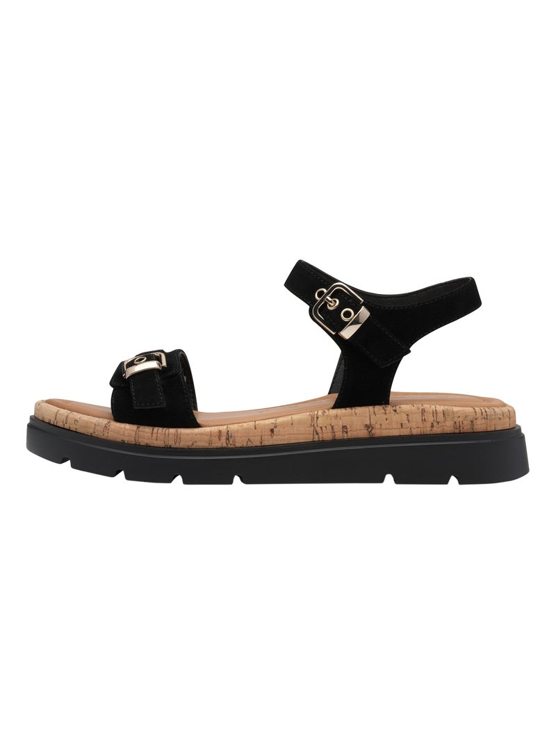Sandales Compensé Cuir Tamaris Noir - Kiabi