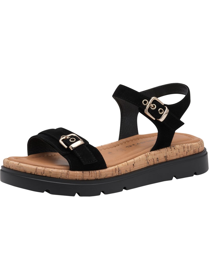Sandales Compensé Cuir Tamaris Noir - Kiabi