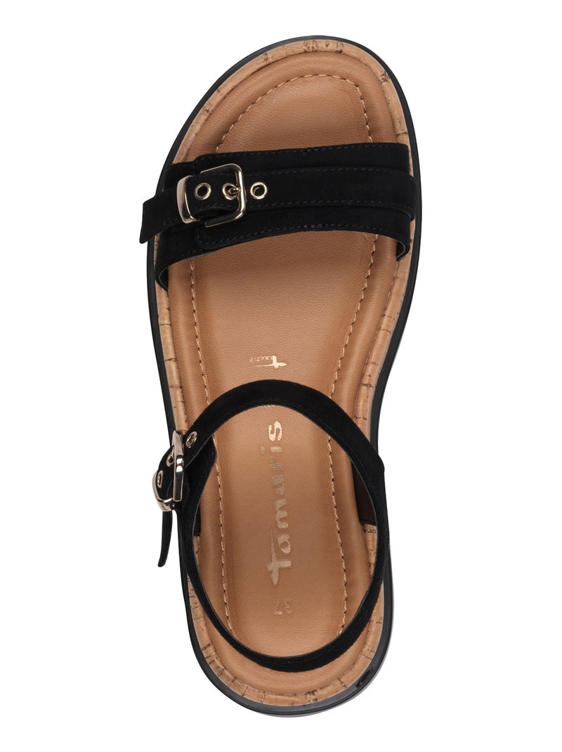 Sandales Compensé Cuir Tamaris Noir - Kiabi