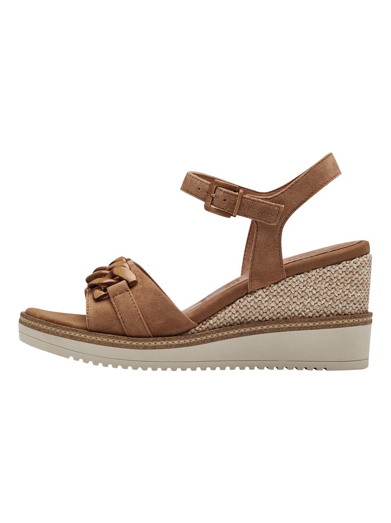 Sandales Compensée Cuir Tamaris Camel - Kiabi