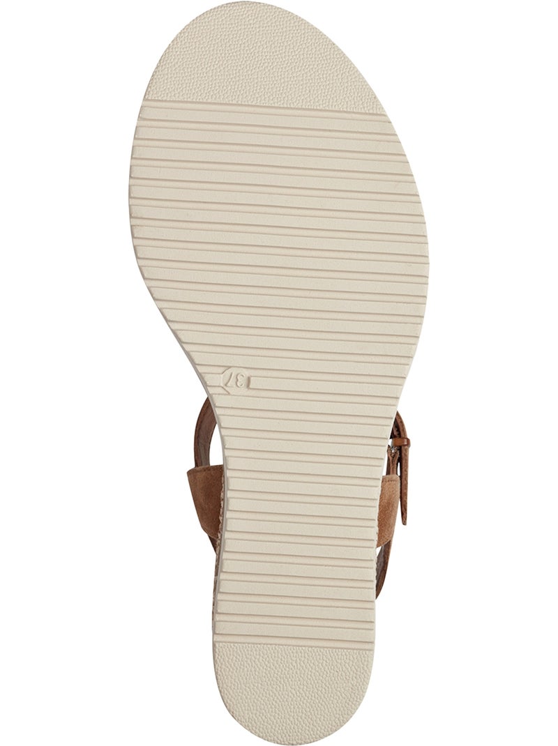 Sandales Compensée Cuir Tamaris Camel - Kiabi