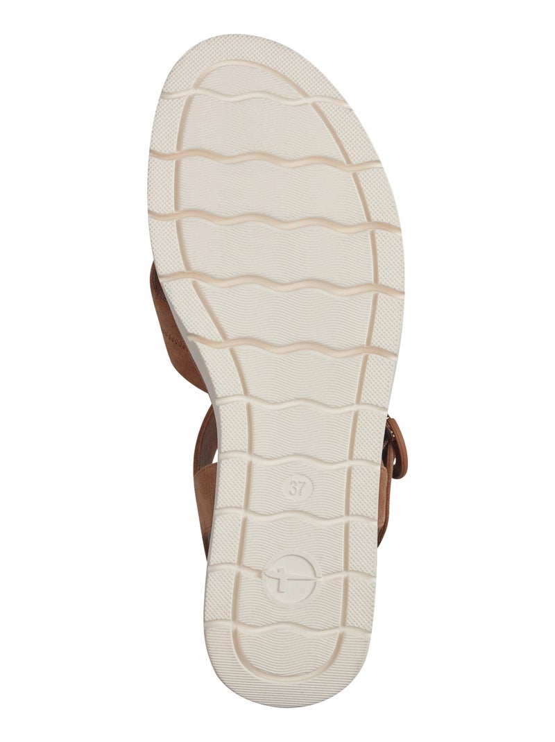 Sandales Compensée Cuir Tamaris Marron - Kiabi