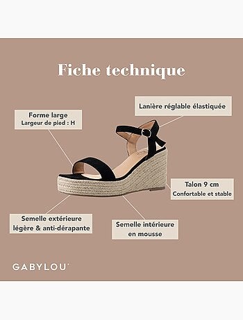 Sandales compensées à bout large ajustables, modèle H - Vic