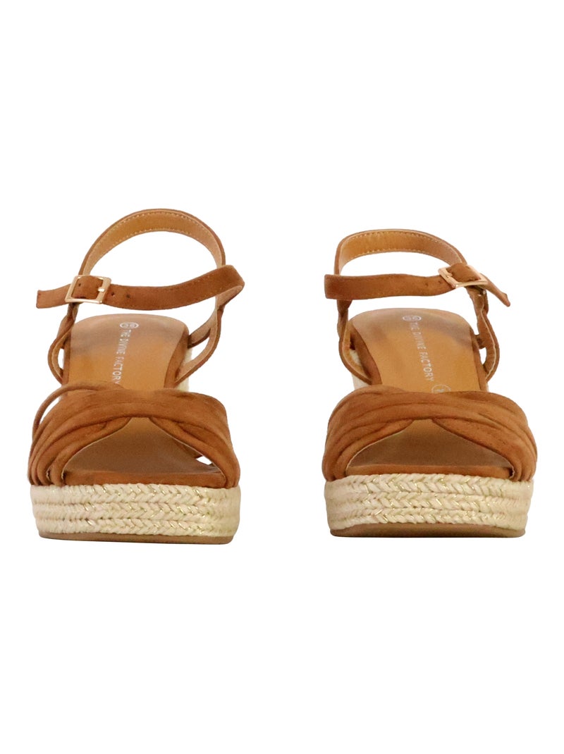 Sandales Compensées à Bride The Divine Factory Camel - Kiabi