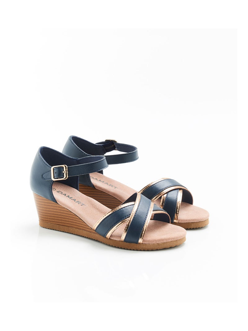 Sandales compensées à brides croisées - Damart Bleu marine - Kiabi
