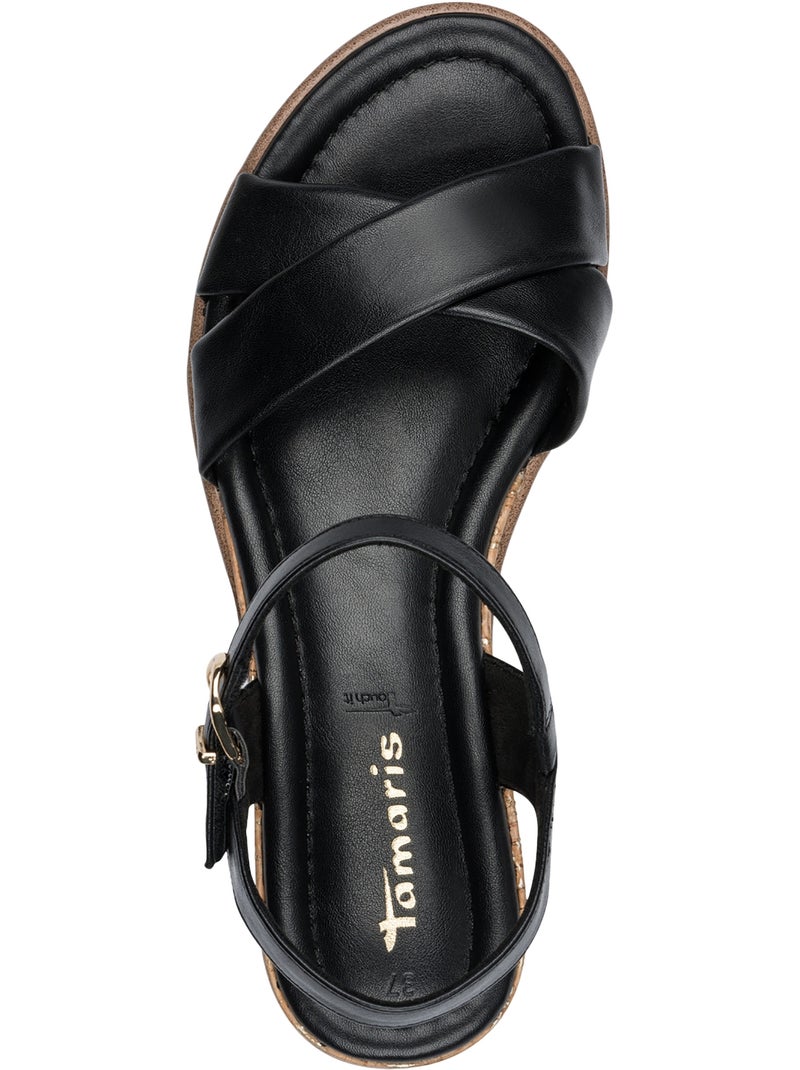 Sandales Compensées à Brides Tamaris Noir - Kiabi