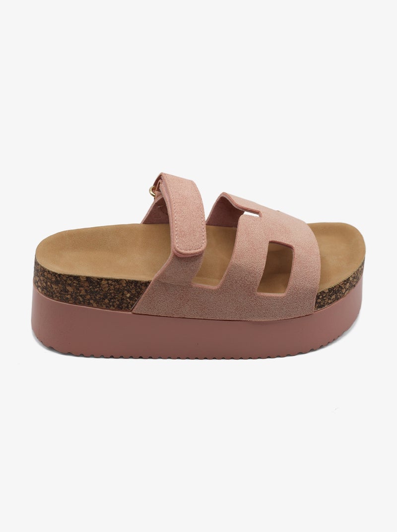 Sandales compensées à lanières Rose - Kiabi