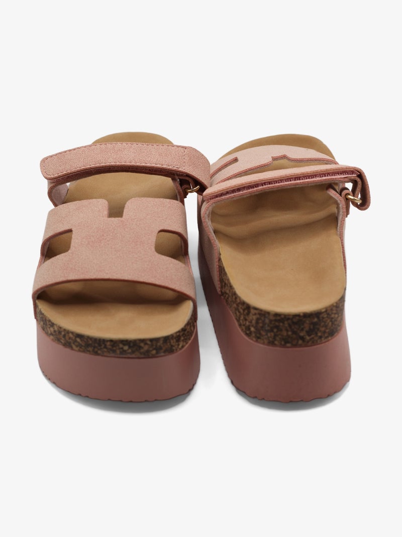 Sandales compensées à lanières Rose - Kiabi