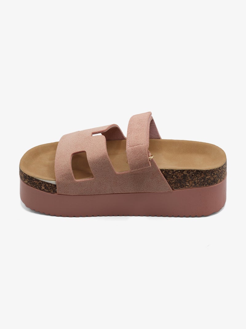 Sandales compensées à lanières Rose - Kiabi