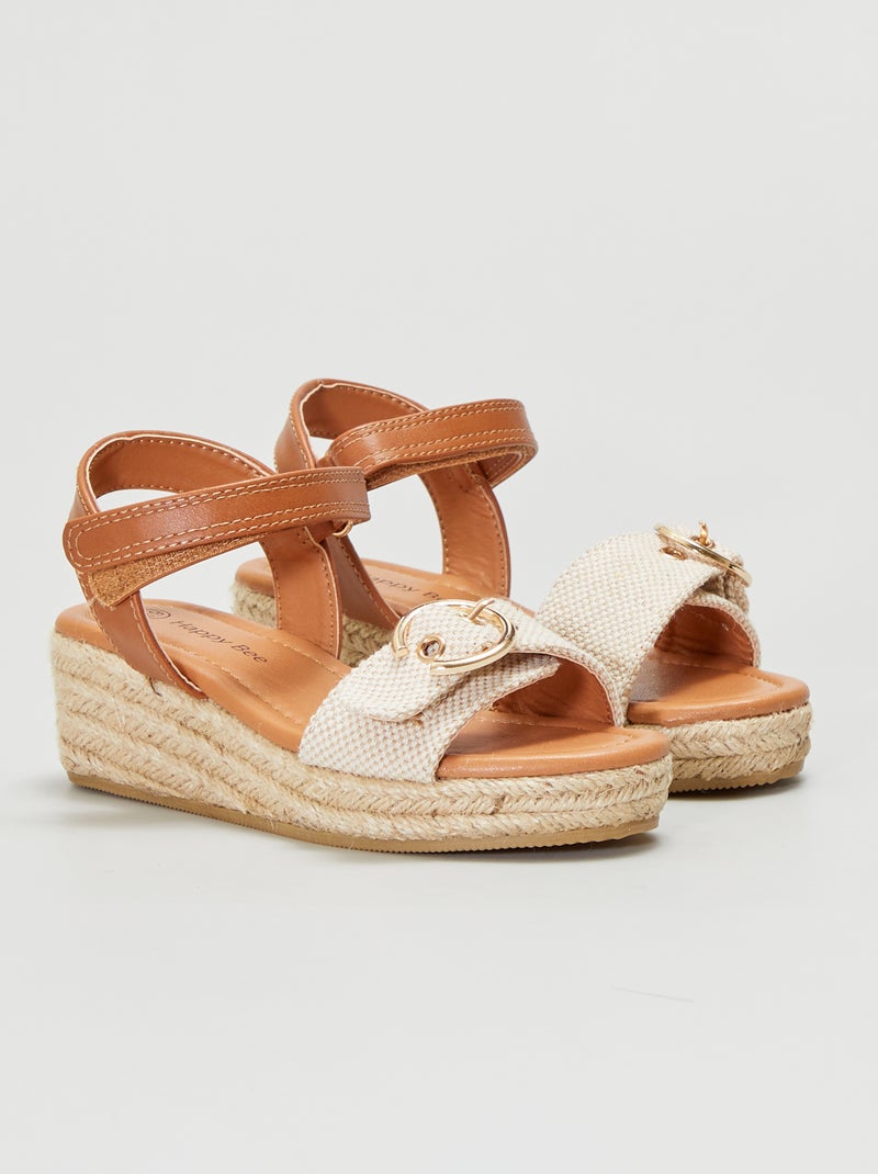 Sandales compensées à scratch Beige - Kiabi