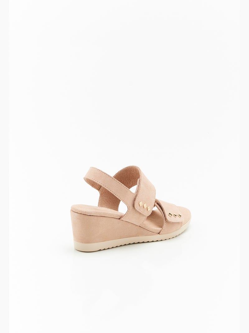 Sandales compensées à scratchs - Damart Beige - Kiabi