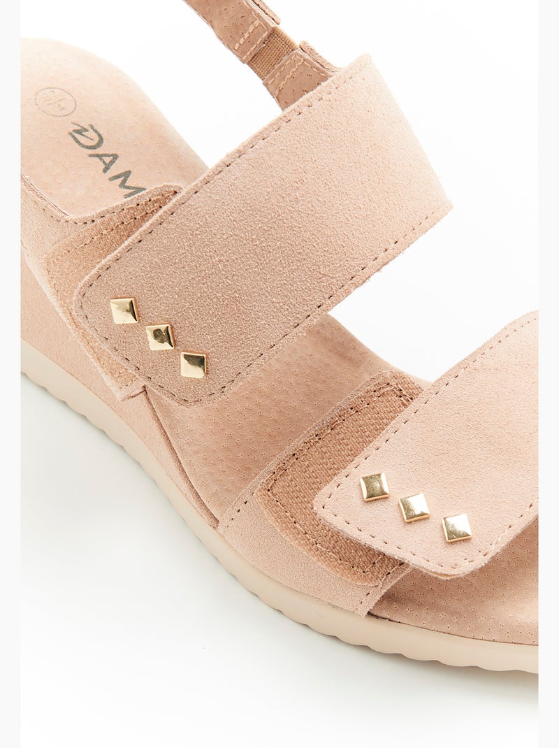 Sandales compensées à scratchs - Damart Beige - Kiabi