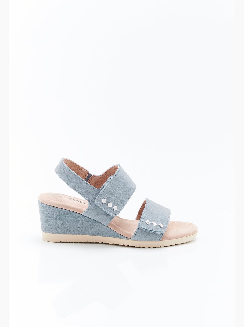 Sandales compensées à scratchs - Damart Bleu - Kiabi