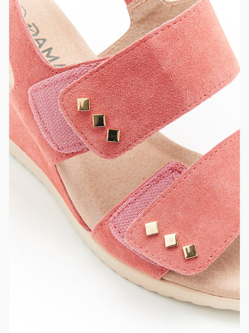 Sandales compensées à scratchs - Damart Rose - Kiabi
