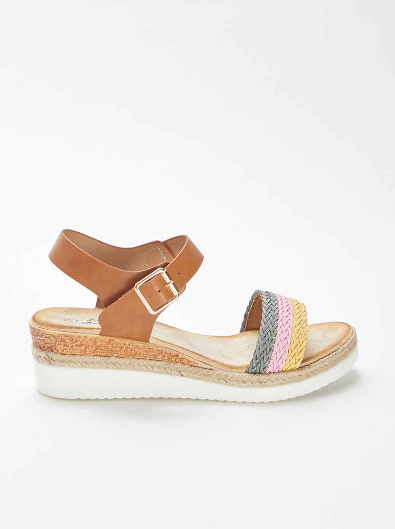 Sandales compensées avec boucle métallique à la cheville JAUNE - Kiabi
