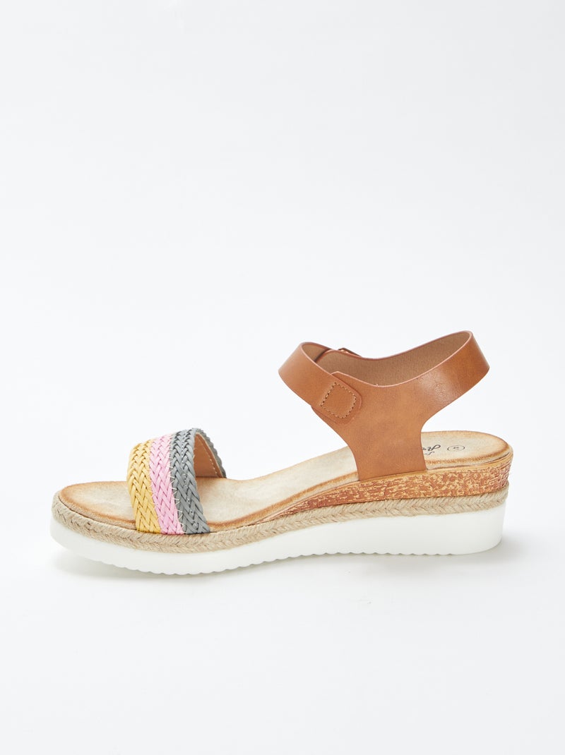 Sandales compensées avec boucle métallique à la cheville JAUNE - Kiabi