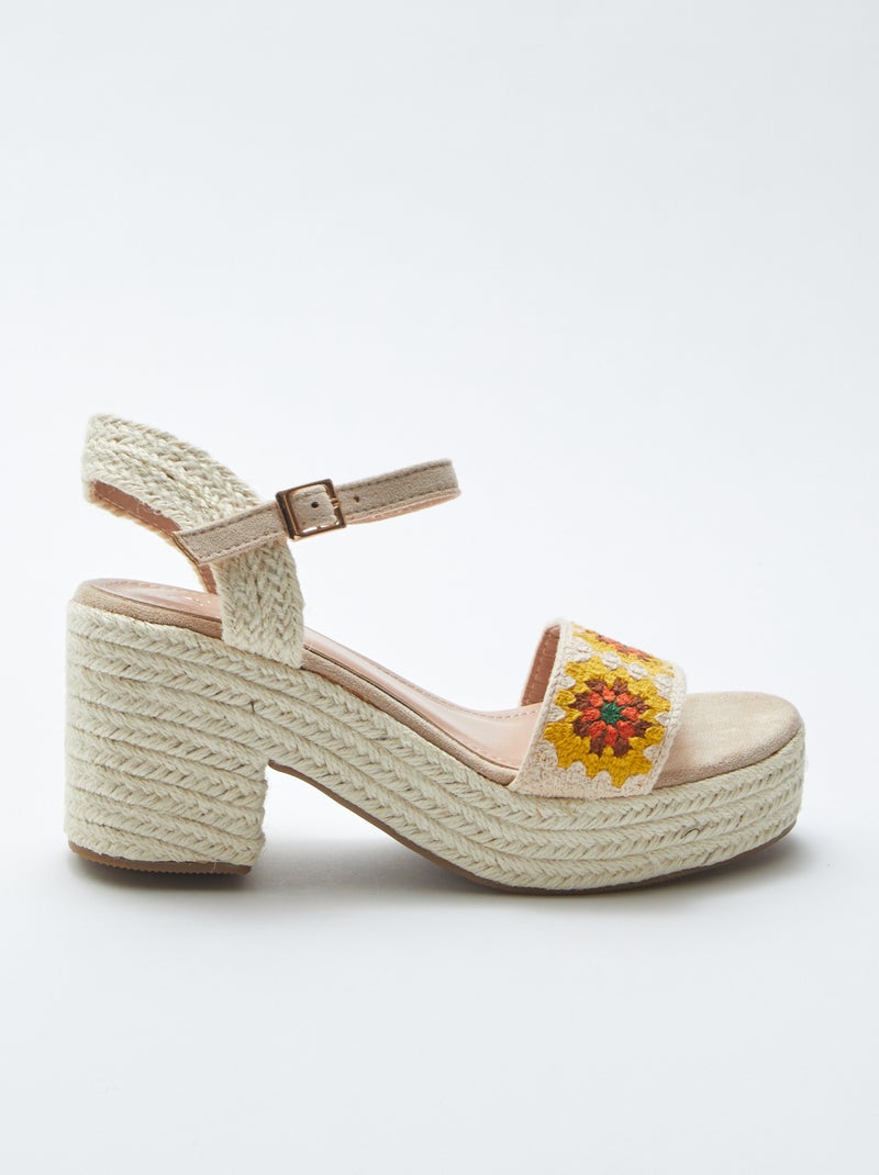 Sandales compensées avec motifs fleuris en crochet BEIGE - Kiabi