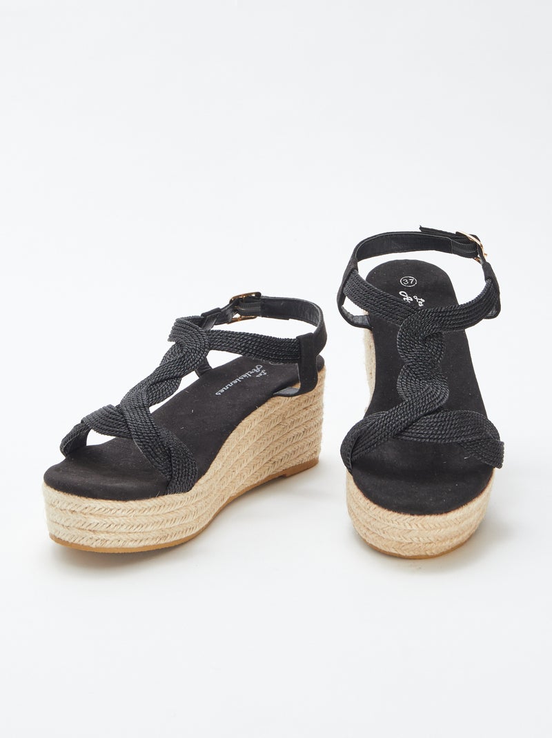 Sandales compensées avec semelles façon corde NOIR - Kiabi