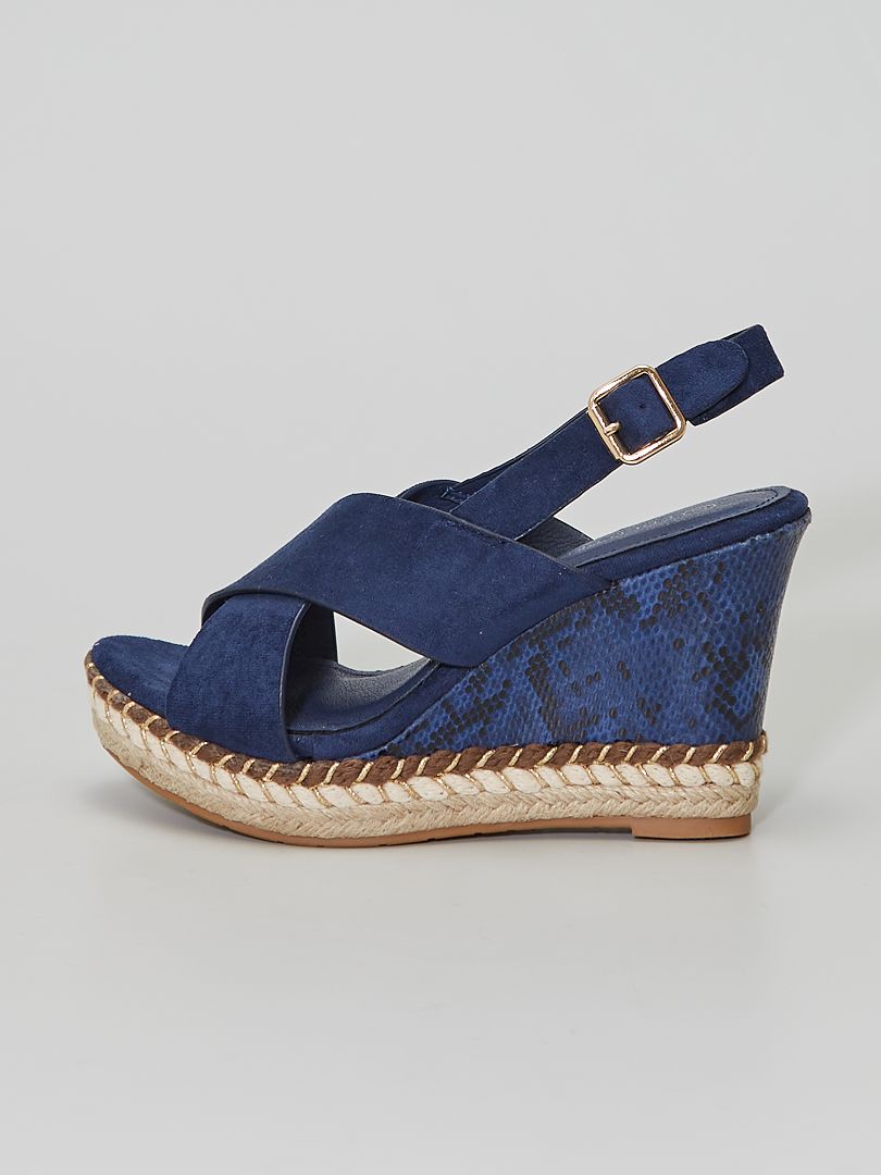 sandales compensées femme bleu marine