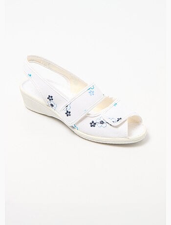 Sandales compensées brodées largeur confort scratch - Afibel